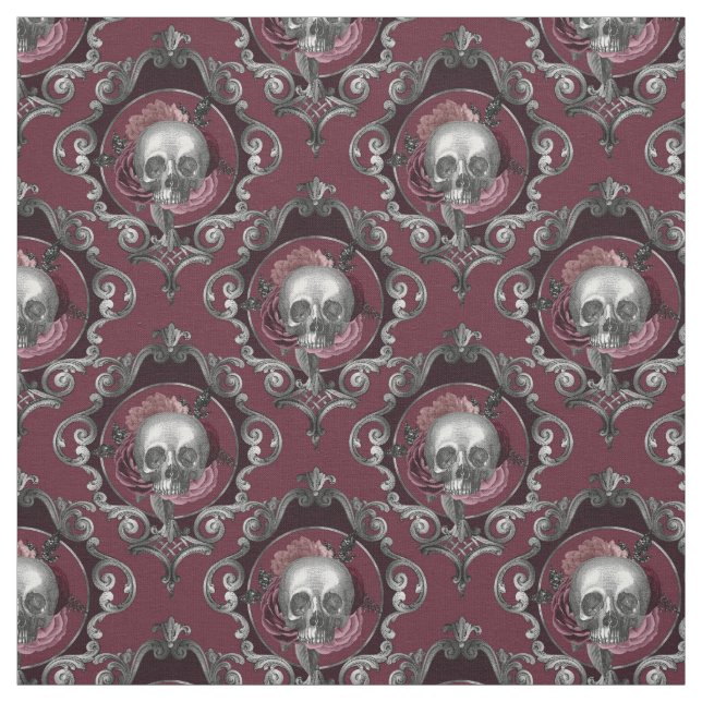 Tela Calaveras orgánicas y flores de vino (Retal)