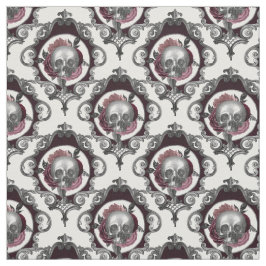 Tela Calaveras orgánicas y flores en blanco