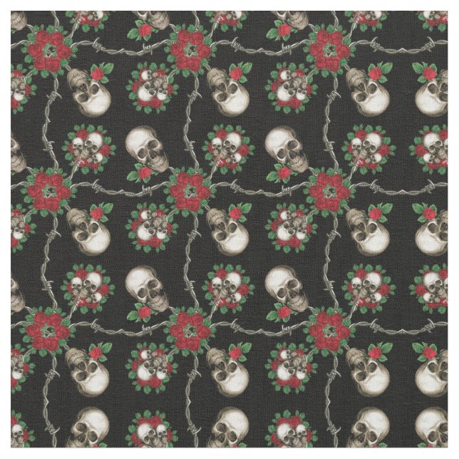 Tela Calaveras y alambre de púas (De cerca)