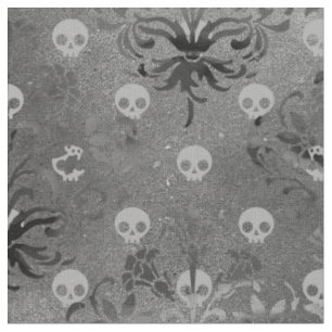 Tela Calaveras y Damasco de carbón vegetal en gris