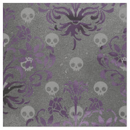Tela Calaveras y Damasco púrpura en gris