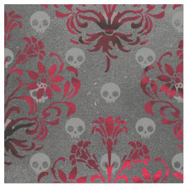 Tela Calaveras y Damasco rojo en gris