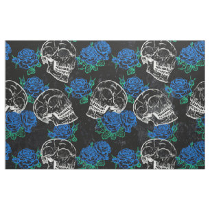 Tela Calaveras y Rosas azules Guay Funky Dark Grunge