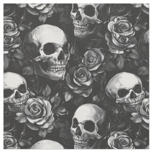 Tela Calaveras y Rosas Halloween Negro