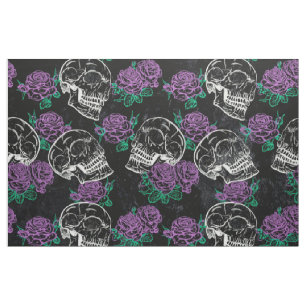 Tela Calaveras y Rosas morados   Glam gótico oscuro