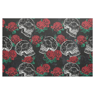 Tela Calaveras y rosas rojas   Gótico moderno Glam Grun