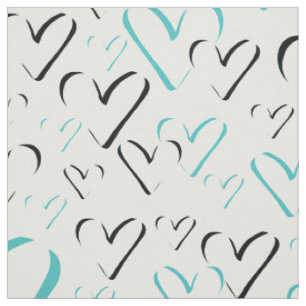 Tela Caligrafía verde azulada Formas de corazón Minimal