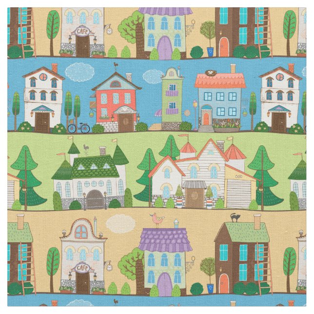 Tela Calles Cute Town (De cerca)