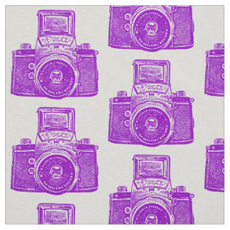 Tela Cámara réflex vintage - Purple on White