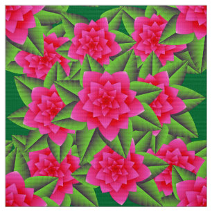 Tela Camelias rosas Fuschia y hojas verdes