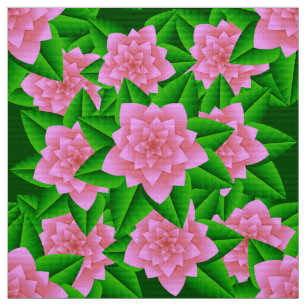 Tela Camelias rosas y hojas verdes