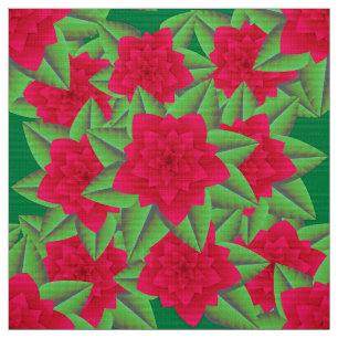 Tela Camellias rojas oscuras y hojas verdes