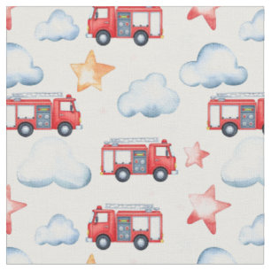 Tela Camiones de Bomberos y Estrellas Niños