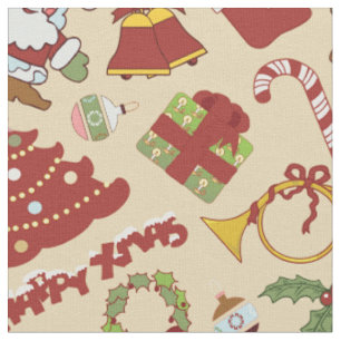 Tela campanas, árboles y santa claus