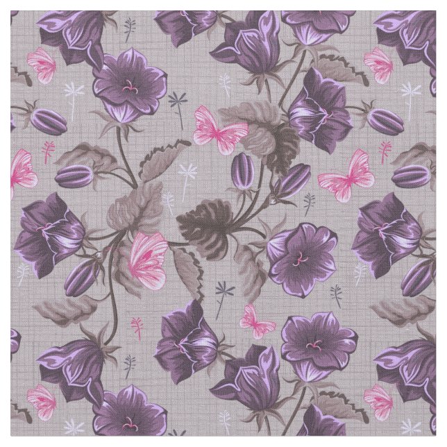 Tela campanas de mano violetas y modelo de mariposas (De cerca)