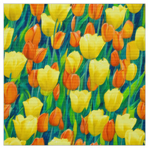 Tela Campo de tulipanes Naranjas y amarillos