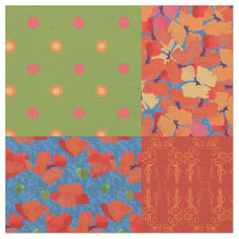 Tela Campos de amapola Patrones Faux Patchwork Fabric