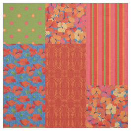 Tela Campos de amapola Patrones Faux Patchwork Fabric