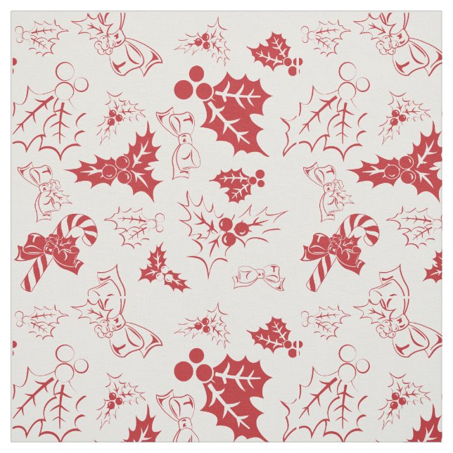 Tela Candy Cane Holly | Tejido blanco y rojo de vacacio (Retal)