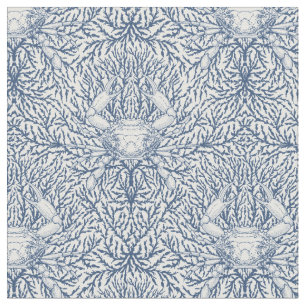 Tela Cangrejo y maleza marina, verano costero en blanco