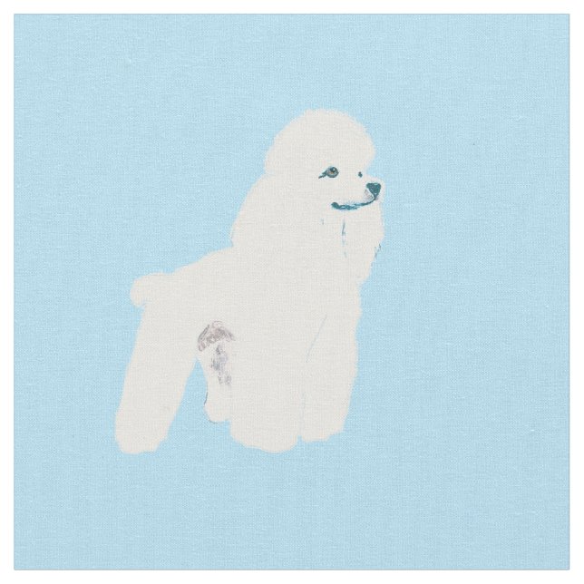 Tela Caniche blanco en azul (De cerca)
