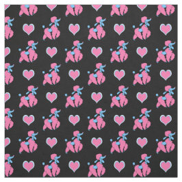 Tela Caniches y corazones rosados y azules