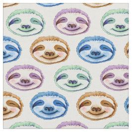 Tela Cara de perezoso caprichosa patrón acuarela multic