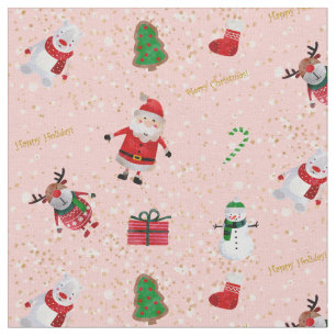 Tela Carácter del navidad en rosa y el purpurina del
