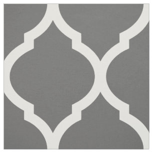 Tela Carbón Gris Carbón Marroquí Quatrefoil a gran esca