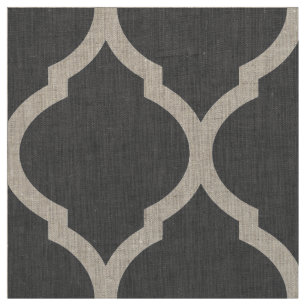 Tela Carbón Gris Carbón Marroquí Quatrefoil a gran esca
