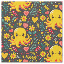 Carbón Kawaii Octopus Floral Sea Garden