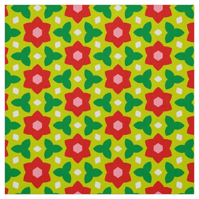 Tela CARNAVAL - Flores geométricas rojas sobre la flor  (Retal)