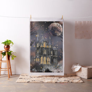 Tela Casa embrujada   Árbol y murciélagos de luna llena