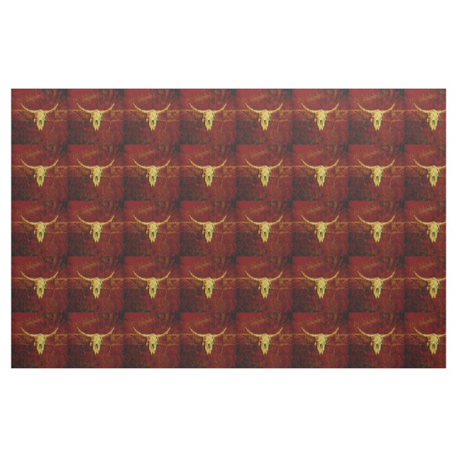 Tela Caso Occidental Marrón Rústico Patrón Bull Skull ("Cuarto gordo" (fat quarter))