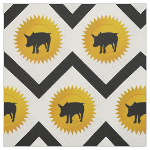 Tela Cerdo zodiaco chino Blanco, dorado y negro