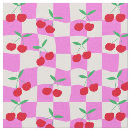 Tela Cerezas a cuadros en tableros de ajedrez rosados