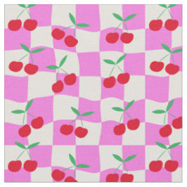 Tela Cerezas a cuadros en tableros de damas rosados def