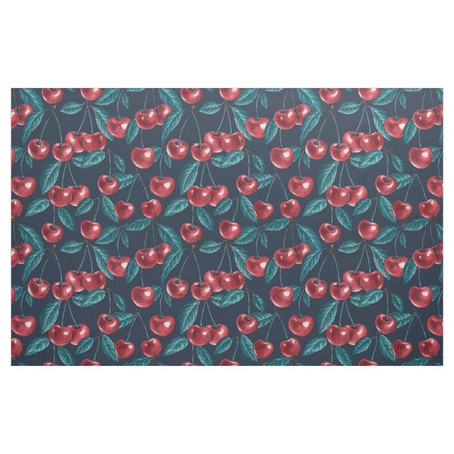 Tela Cerezas rojas en azul oscuro ("Cuarto gordo" (fat quarter))