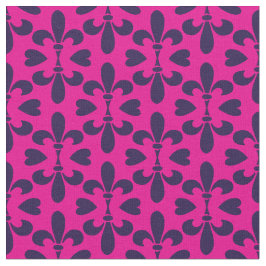Tela Cerise Pink and Deep Blue Heraldic Fleur-de-Lys