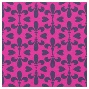 Tela Cerise Pink and Deep Blue Heraldic Fleur-de-Lys