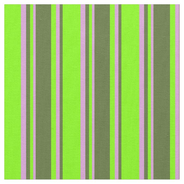 Tela Chartreuse, Green Olive Green & Plum Stripes (De cerca)