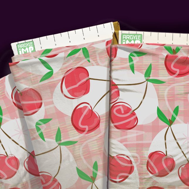 Tela Cherry Cherry Gingham (close-up with ruler)