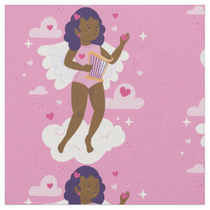 Tela cherub negro arpa ángel africano nubes de corazone