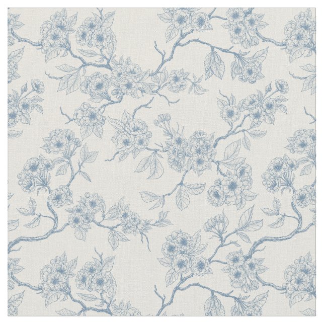 Tela Chery blossom branches in blue and off white (De cerca)