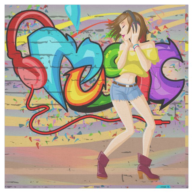 Tela Chica bailarín 2 Graffiti musical Muro de tejido (Retal)