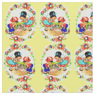 Tela chica y niño y letra de gatito y cachorro