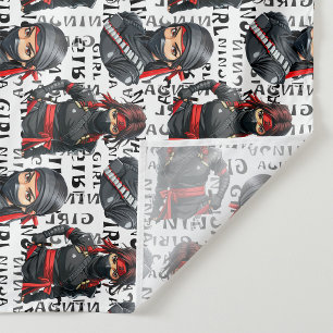 Tela Chicas Ninja Anime con diseño de patrón de texto