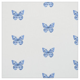 Tela Chinoiserie Blue White Little Butfly