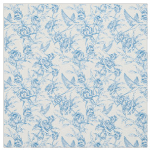 Tela Chinoiserie Rosa Floral Vintage Azul Pájaro