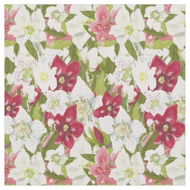 Tela Christmas Anemones-Painted Hellebores Floral (De cerca)